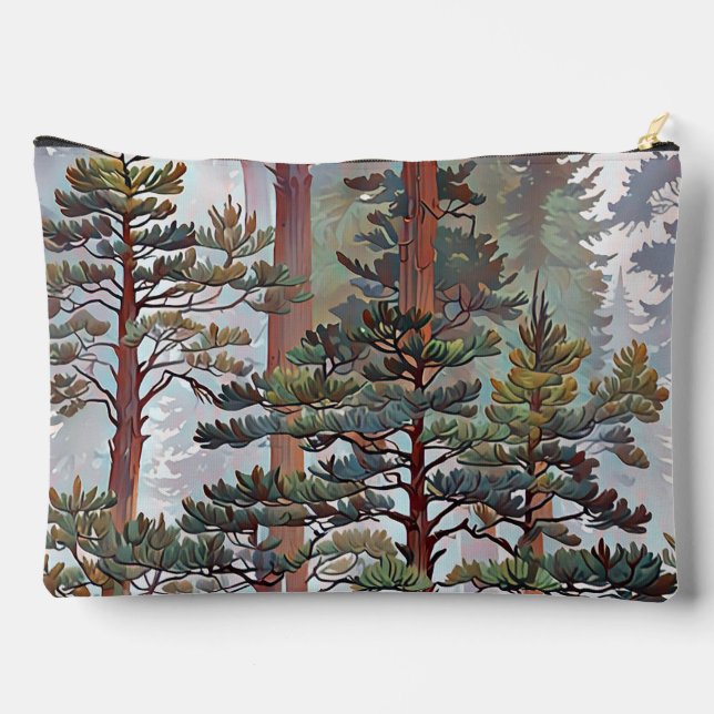Pochette À Accessoires Forêt majestueuse de pins – Œuvre d'art forestière (Verso)