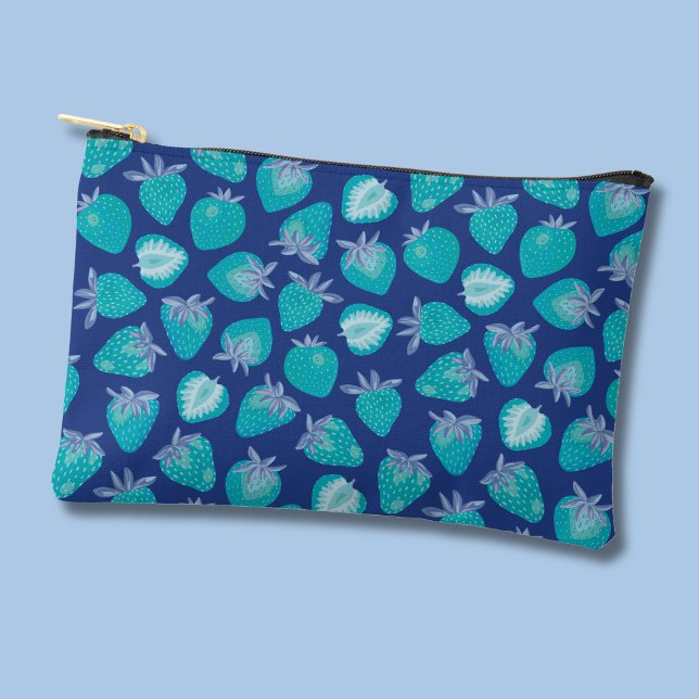Pochette À Accessoires Fraise Bleue (Blue strawberry pattern fruit cosmetic accessory pouch)