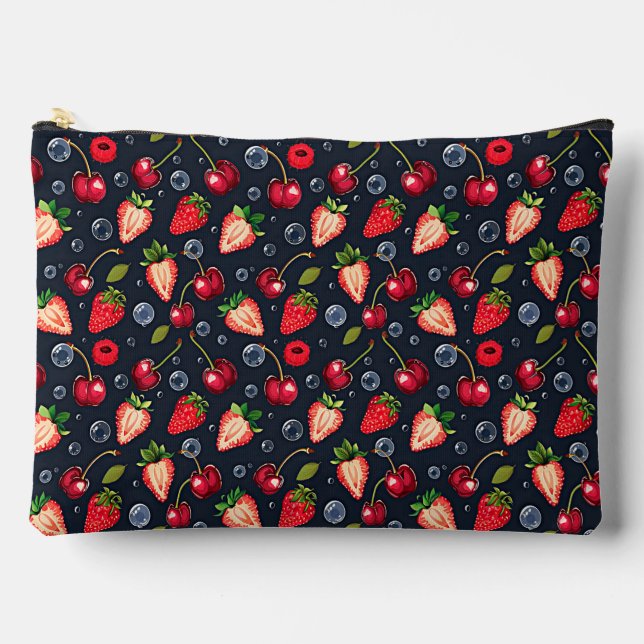 Pochette À Accessoires Fraises et cerises sur un arrière - plan sombre (Recto)