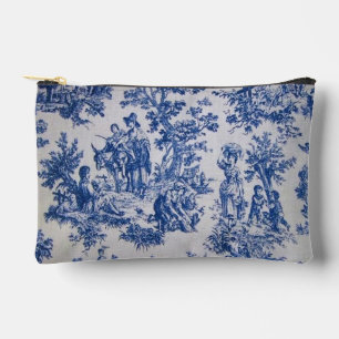 Pochette À Accessoires Française toile de jouy bleu et blanc élégant