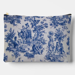 Pochette À Accessoires Française toile de jouy bleu et blanc élégant