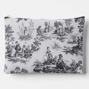 Pochette À Accessoires Française toile de jouy noir et blanc élégant
