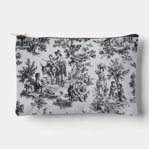 Pochette À Accessoires Française toile de jouy noir et blanc élégant