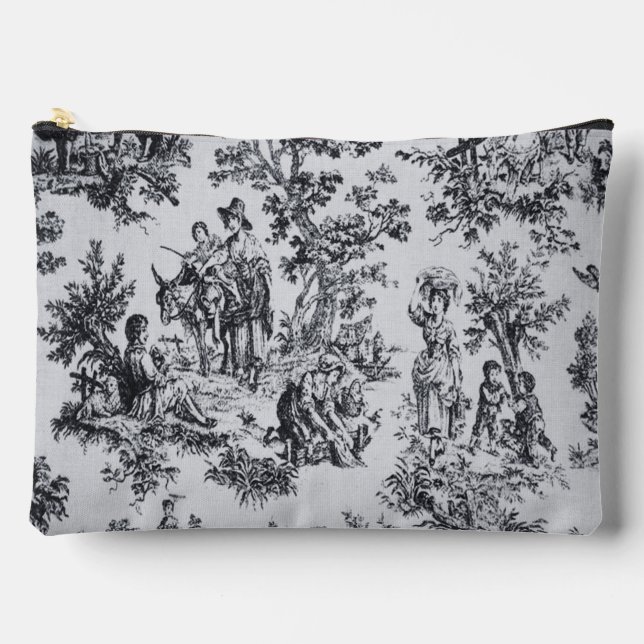 Pochette À Accessoires Française toile de jouy noir et blanc élégant (Recto)