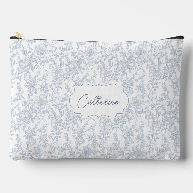 Pochette À Accessoires French Blue Toile Floral Lace Personalized (Recto)