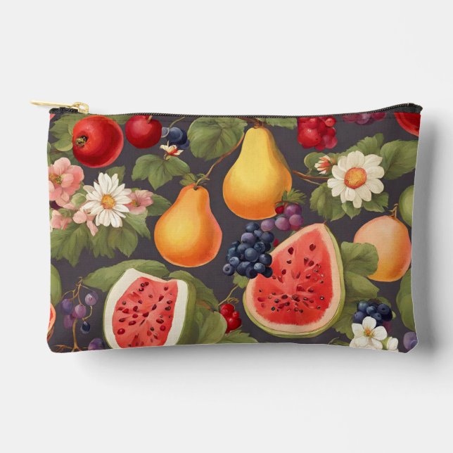 Pochette À Accessoires Fruits variés, Feuilles luxuriants et fleurs merve (Recto)