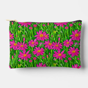 Pochette À Accessoires Fuchsia Fleurs sauvages roses dans un champ