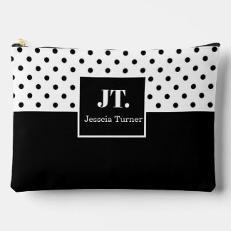 Pochette À Accessoires Fun Black White Polka Dot Personalized Name