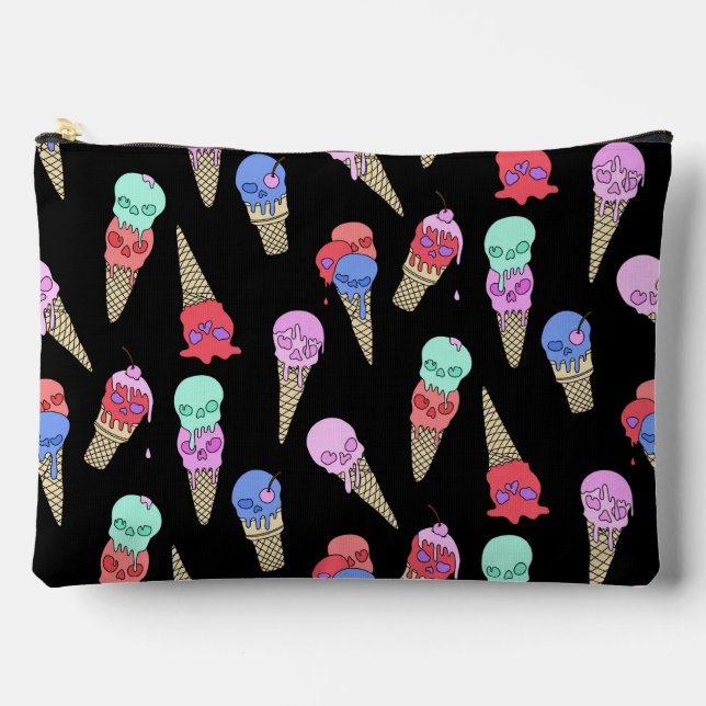 Pochette À Accessoires Fun Melty Summer Goth Crâne glace crème pastel noi (Recto)