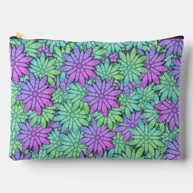 Pochette À Accessoires Fun Purple et Fleurs vertes (Recto)