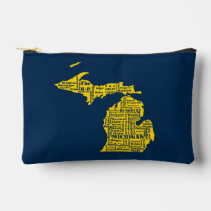 Pochette À Accessoires Fun Yellow et Navy Blue State of Michigan villes