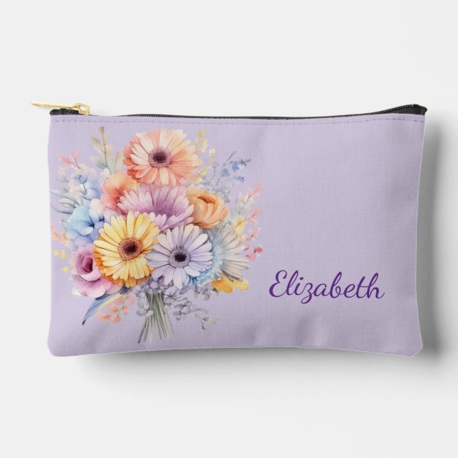 Pochette À Accessoires Gerbera flowers add name purple (Recto)