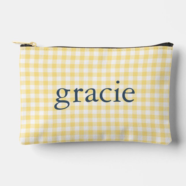 Pochette À Accessoires Gingham Jaune Beurre Monogrammé (Recto)