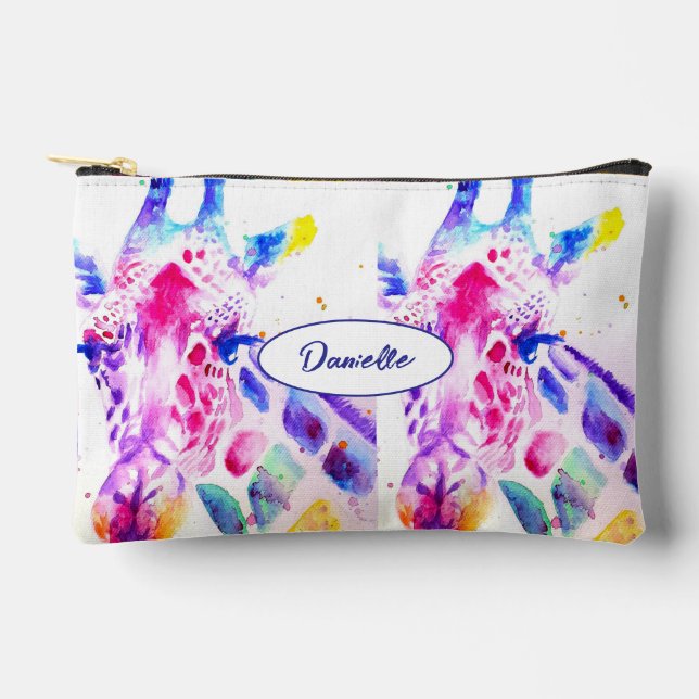 Pochette À Accessoires Giraffe Watercolor Painting Purple Blue Girls (Recto)