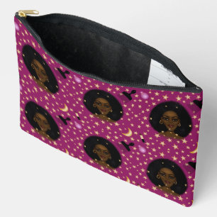 Pochette À Accessoires Glam Black Woman Afran Hair pic rouge à lèvres ros