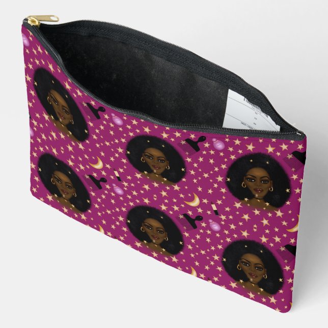 Pochette À Accessoires Glam Black Woman Afran Hair pic rouge à lèvres ros (Ouvrir)