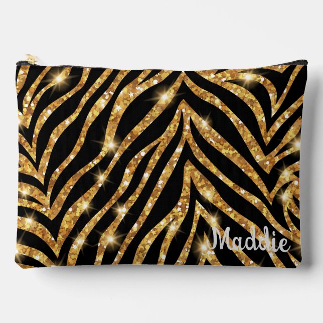 Pochette À Accessoires Golden Zebra Glittery Motif (Recto)