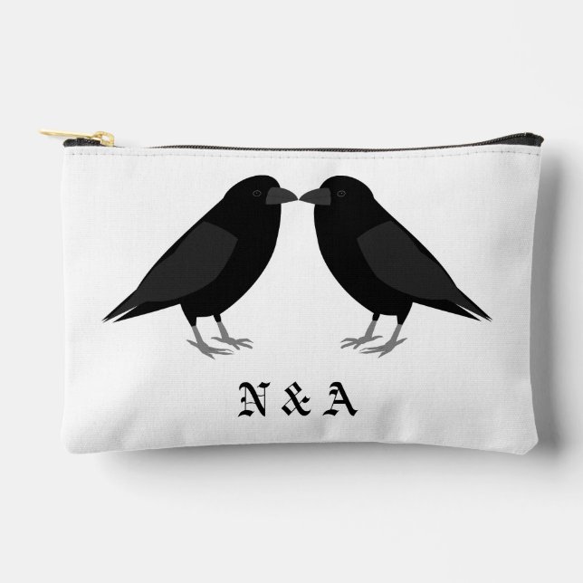 Pochette À Accessoires Gothique Mariage Kissing Ravens Monogrammé (Recto)