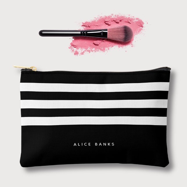 Pochette À Accessoires Grandes Blances Noires Modernes & Nom Gras (Créateur téléchargé)