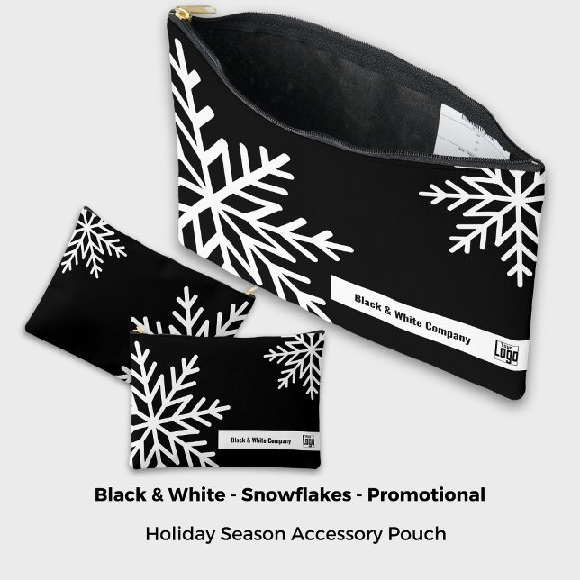 Pochette À Accessoires Gras Snowflake noir & blanc récompense promotionne (Bold Snowflake Black & White Promotional Reward Accessory Pouch)