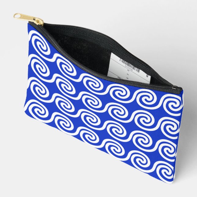 Pochette À Accessoires Grec Meander Key Waves Motif Bleu (Ouvrir)