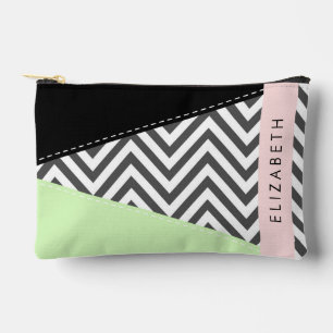 Pochette À Accessoires Grey Zigzag, Grey Chevron, Mint, Votre Nom