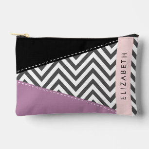Pochette À Accessoires Grey Zigzag, Grey Chevron, Purple, Votre Nom