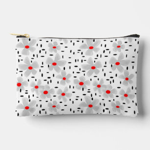 Pochette À Accessoires gris avec des fleurs rouges sur blanc rétro arrièr