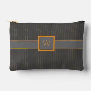 Pochette À Accessoires Gris avec fines rayures orange