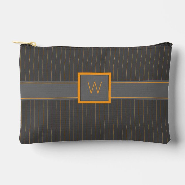Pochette À Accessoires Gris avec fines rayures orange (Recto)