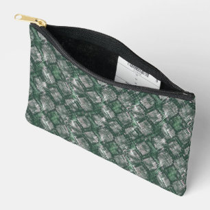 Pochette À Accessoires Gris, peau de serpent imitation verte.