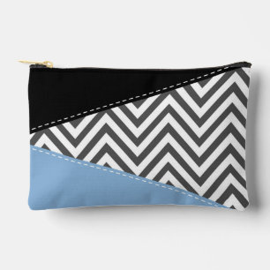 Pochette À Accessoires Gris Zigzag, Gris Chevron, Motif Zigzag, Bleu