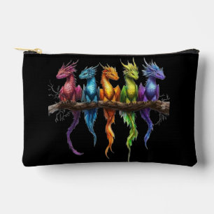 Pochette À Accessoires Groupe Arc-en-ciel de bébés dragons sur fond noir
