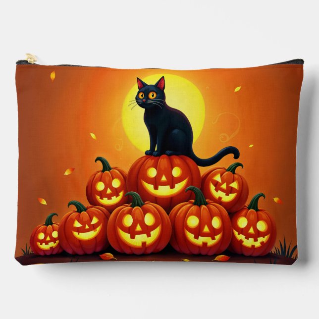 Pochette À Accessoires Halloween chat noir mignon et lanternes Jack (Recto)