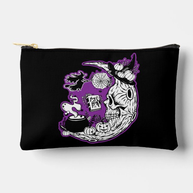 Pochette À Accessoires Halloween Croissant Lune crâne de sorcière (Recto)