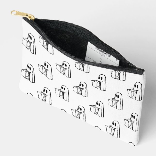 Pochette À Accessoires Halloween, Fantôme Blanc Mignon, Friandise ou Farc (Ouvrir)
