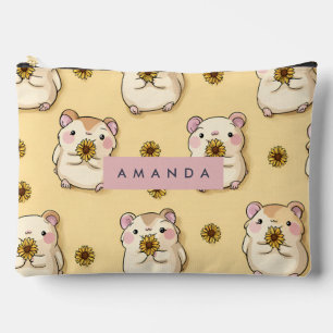 Pochette À Accessoires Hamster Cute Personnalisé & Motif Fleur Jaune