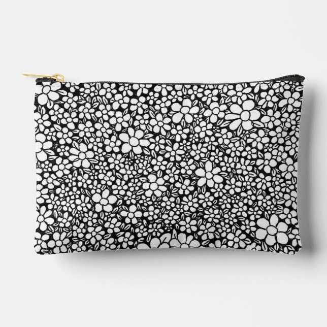 Pochette À Accessoires Hand Drawn Black and White Flower Pattern (Recto)