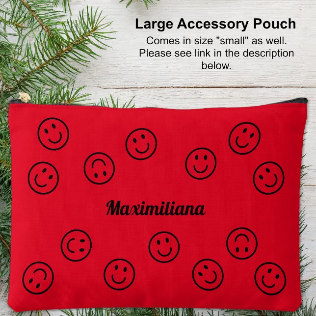 Pochette À Accessoires Happy Faces Black sur Red- LARGE Accessory Pouch (Large Accessory Pouch - Happy Faces Black on Red by Leapfroglisics Shop)