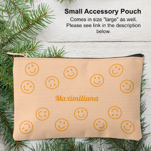 Pochette À Accessoires Happy Faces Orange sur Peach- PETIT Accessoire Pou