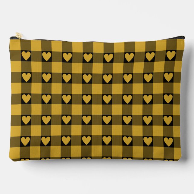 Pochette À Accessoires Harvest Gold Black Buffalo Heart Plaid (Recto)