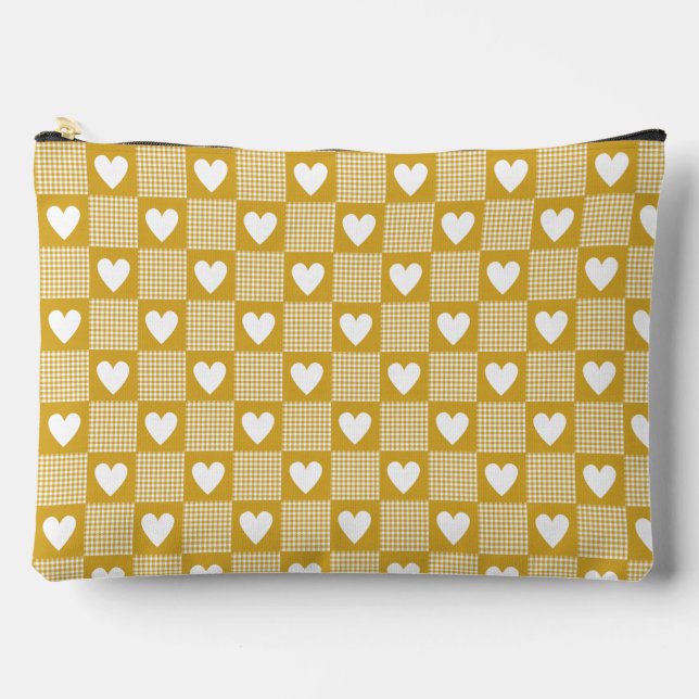 Pochette À Accessoires Harvest Gold Gingham Heart Patch Plaid (Recto)