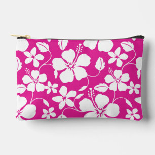 POCHETTE À ACCESSOIRES HAWAIIAN HULA (HIBISCUS) MOTIF EN ROSE CHAUDE
