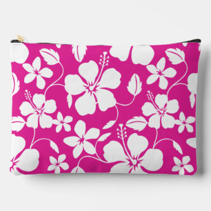POCHETTE À ACCESSOIRES HAWAIIAN HULA (HIBISCUS) MOTIF EN ROSE CHAUDE