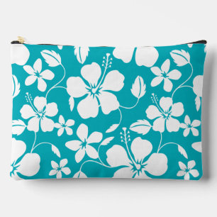 POCHETTE À ACCESSOIRES HAWAIIAN HULA (HIBISCUS) MOTIF EN TURQUOISE
