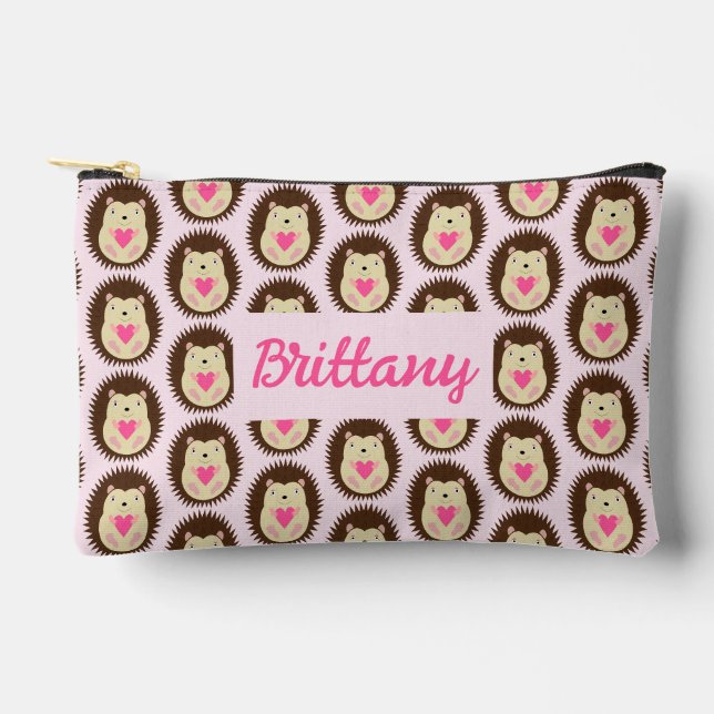 Pochette À Accessoires Hérisson Bébé Fille Rose Personnalisé (Recto)