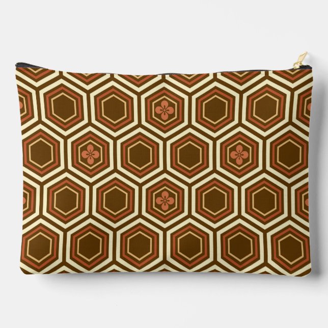 Pochette À Accessoires Hexagonal Kimono Imprimer, Brown et beige (Verso)