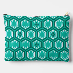 Pochette À Accessoires Hexagonal Kimono Imprimer, Turquoise, Aqua et Blan