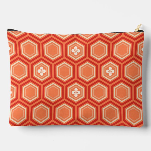 Pochette À Accessoires Hexagonal Kimono Print, Mandarin Orange (Verso)