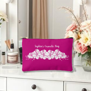Pochette À Accessoires Hibiscus hawaïen Fleurs tropicales roses